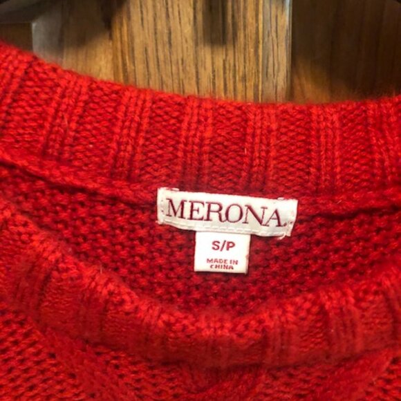 Merona Women's Red Cable knit long sleeved pullover Sweater Size S/P - Picture 3 of 4